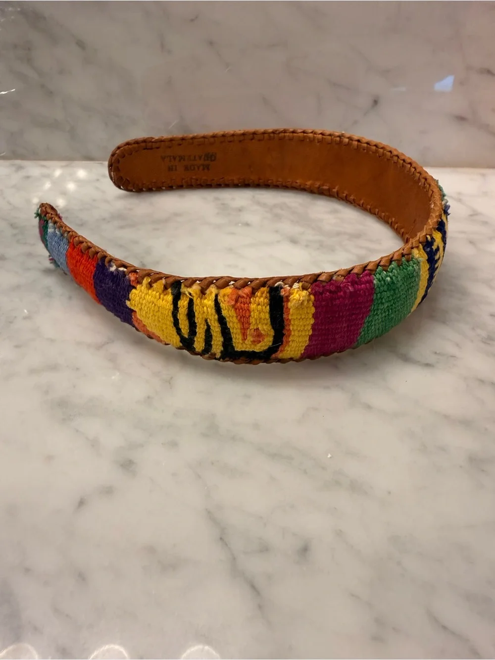 Vintage 90’s Multicolor Leather & Cotton Headband